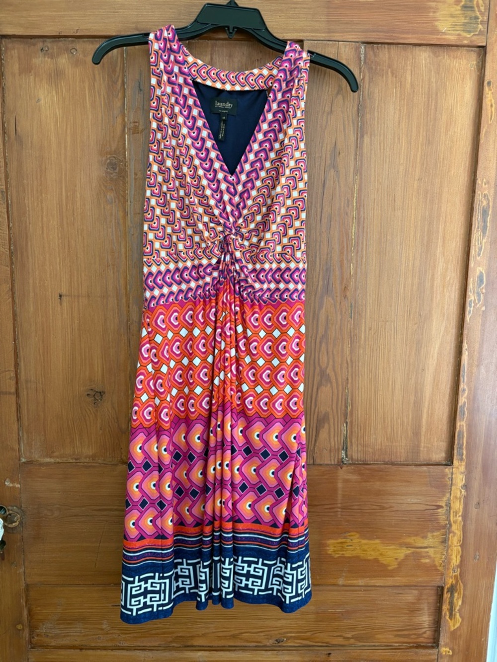 Laundry By Shelli Segal Pink and Orange Geometric Twist-Front Dress Size 10 - Picture 8 of 8